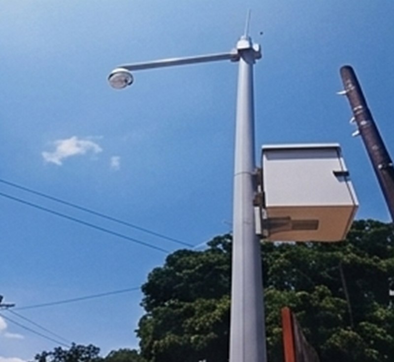 Networked CCTV camera and cabinet on a pole